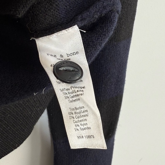 Rag & Bone Navy Black Striped Cashmere Wool Blend Mock Neck Turtleneck Sweater S - Picture 12 of 15